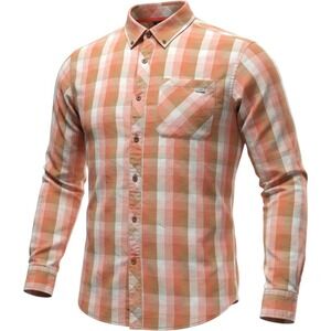 Arcteryx Mens XL Long Sleeve Plaid Button Down Shirt Orange Tan Check Hiking